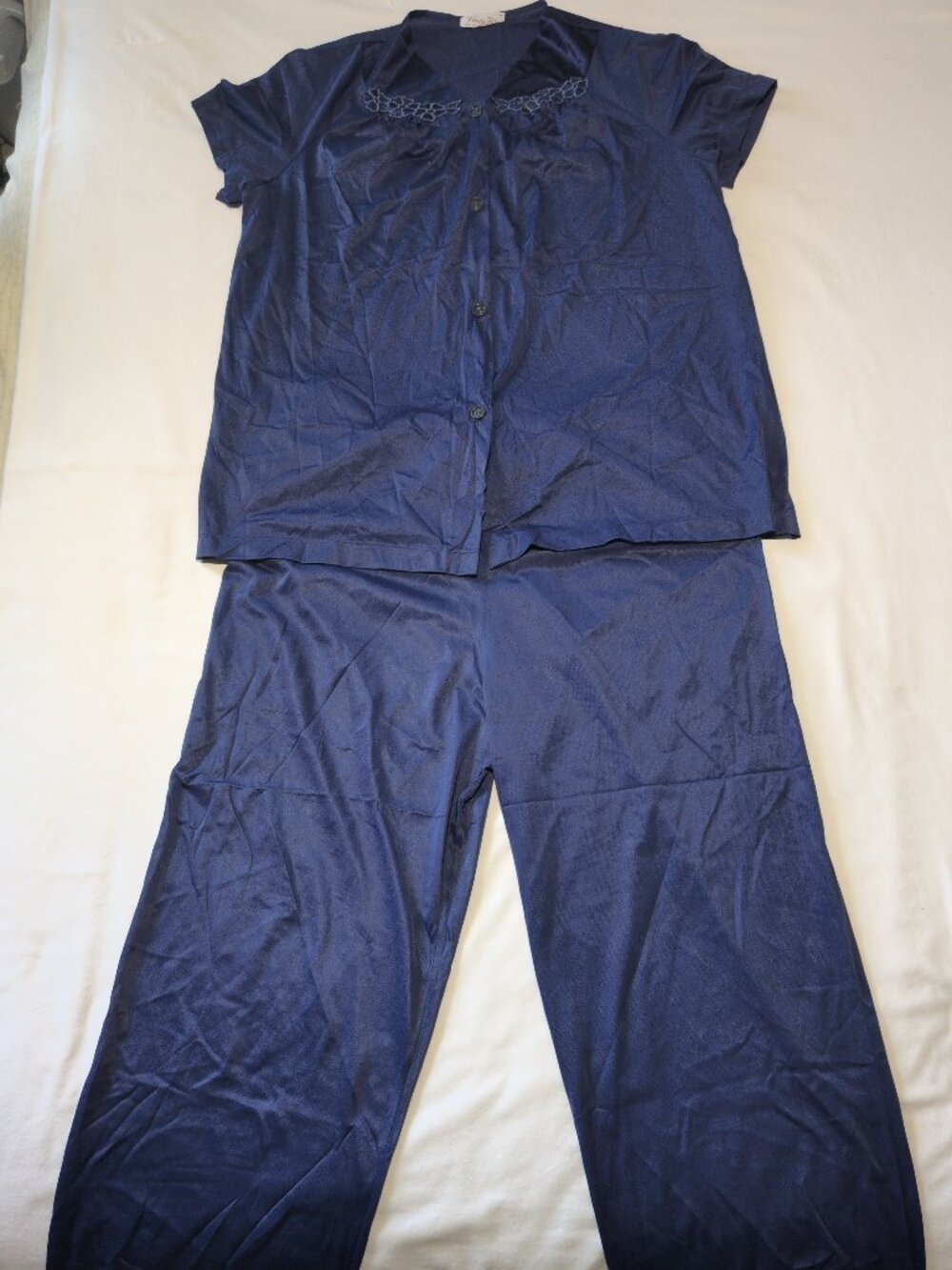 Vanity Fair Navy Blue Satin Sleep Suit Size Large Pajamas